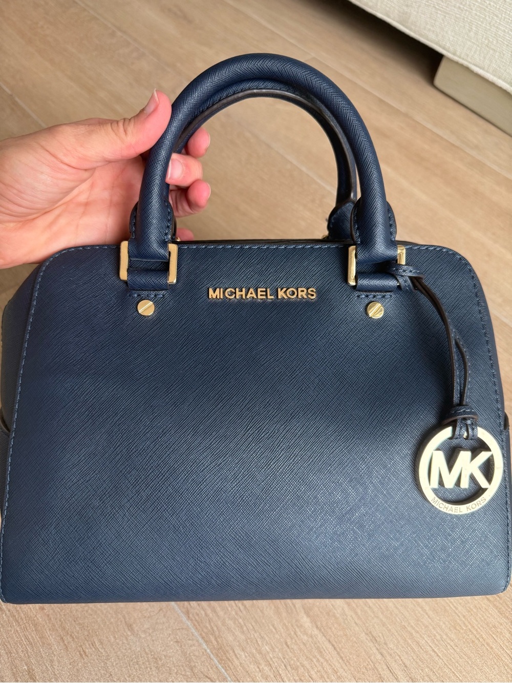 Michael Kors Navy Saffiano Leather Satchel with Gold Hardware - Picture 9 of 9